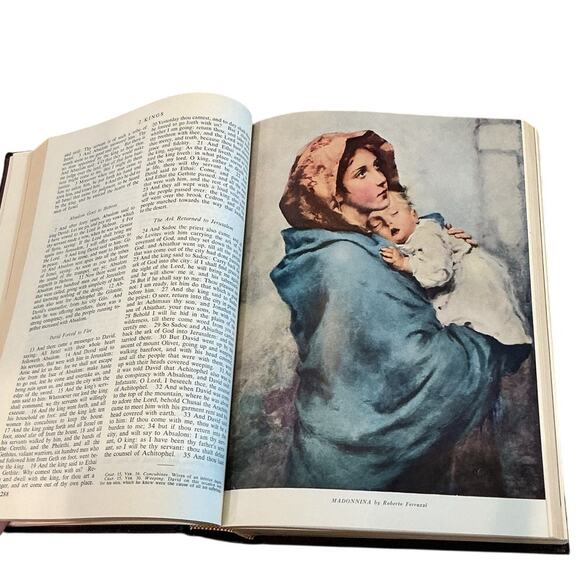 Holy Bible Catholic Action Addition Goodwill Brown Gold MCM 1953 50s Illustrated - Picture 13 of 16